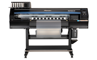 Mimaki TxF150-75 31.5-inch direct-to-film printer producing vibrant, high-resolution transfers on DTF film—featuring PHT50 heat transfer pigment inks (CMYK+White), white ink circulation (MCTv2), degassed ink packs, and Mimaki Core Technologies including NCU and NRS. Ideal for T-shirts, sportswear, and promotional textiles with stable operation, OEKO-TEX® ECO PASSPORT-certified inks, and consistent image quality
