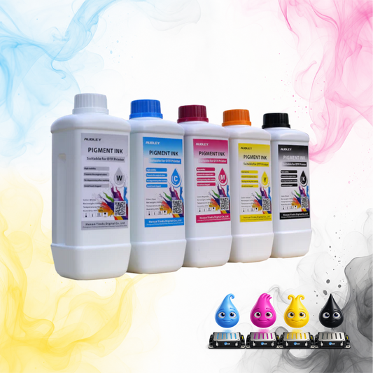 Amcad Graphics Audley 1000ml Budget-Friendly DTF Ink Set – CMYK + White (5 Bottles)