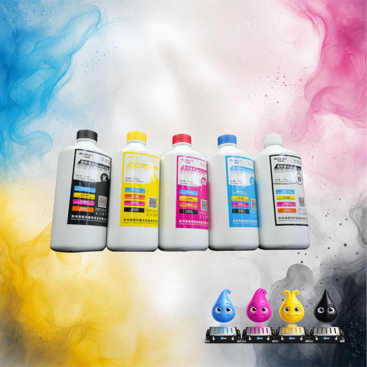 Amcad Graphics Audley 1000ml Premium Japan-Imported DTF Ink Set – CMYK + White (5 Bottles)