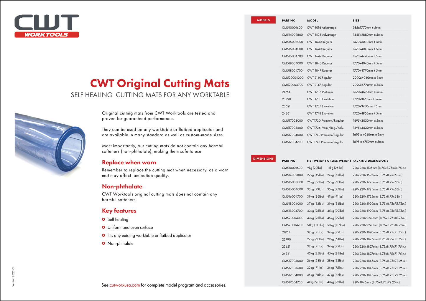 Cutting Mat for CWT 1640 Series Flatbed Applicator Work Table