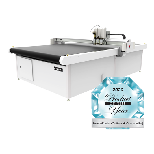 Apex Series Digital Flatbed Cutter Front Angled With Award