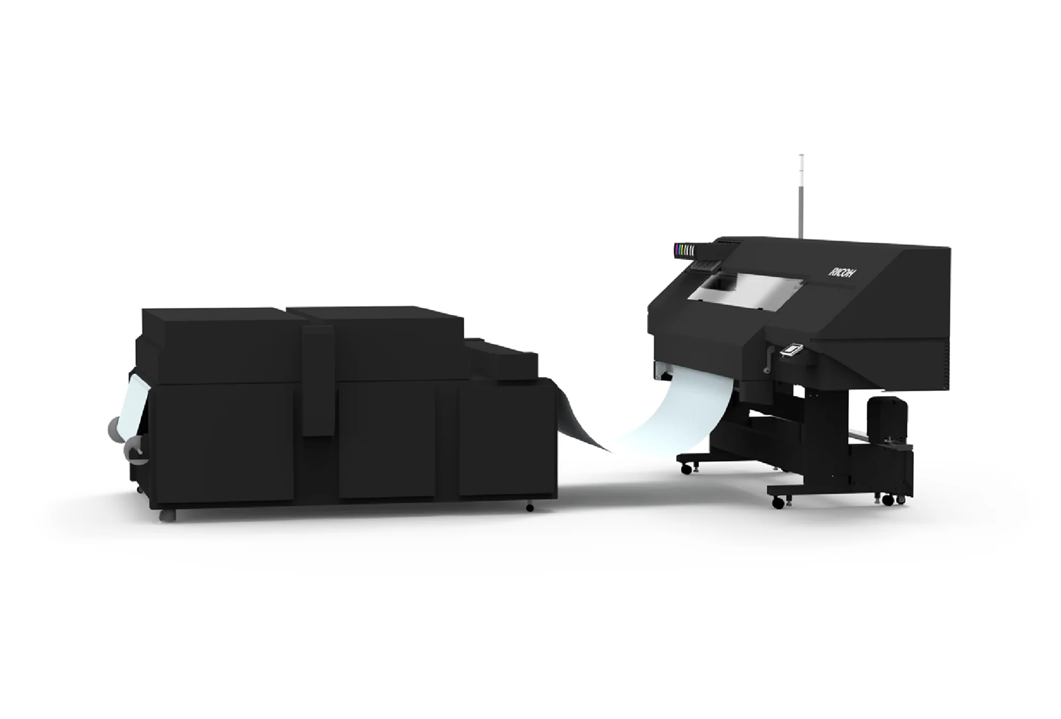 RICOH Pro D1600 sheetfed inkjet press operating in a print facility, delivering vibrant, high-resolution output at rapid speeds with advanced media handling for professional-grade production.