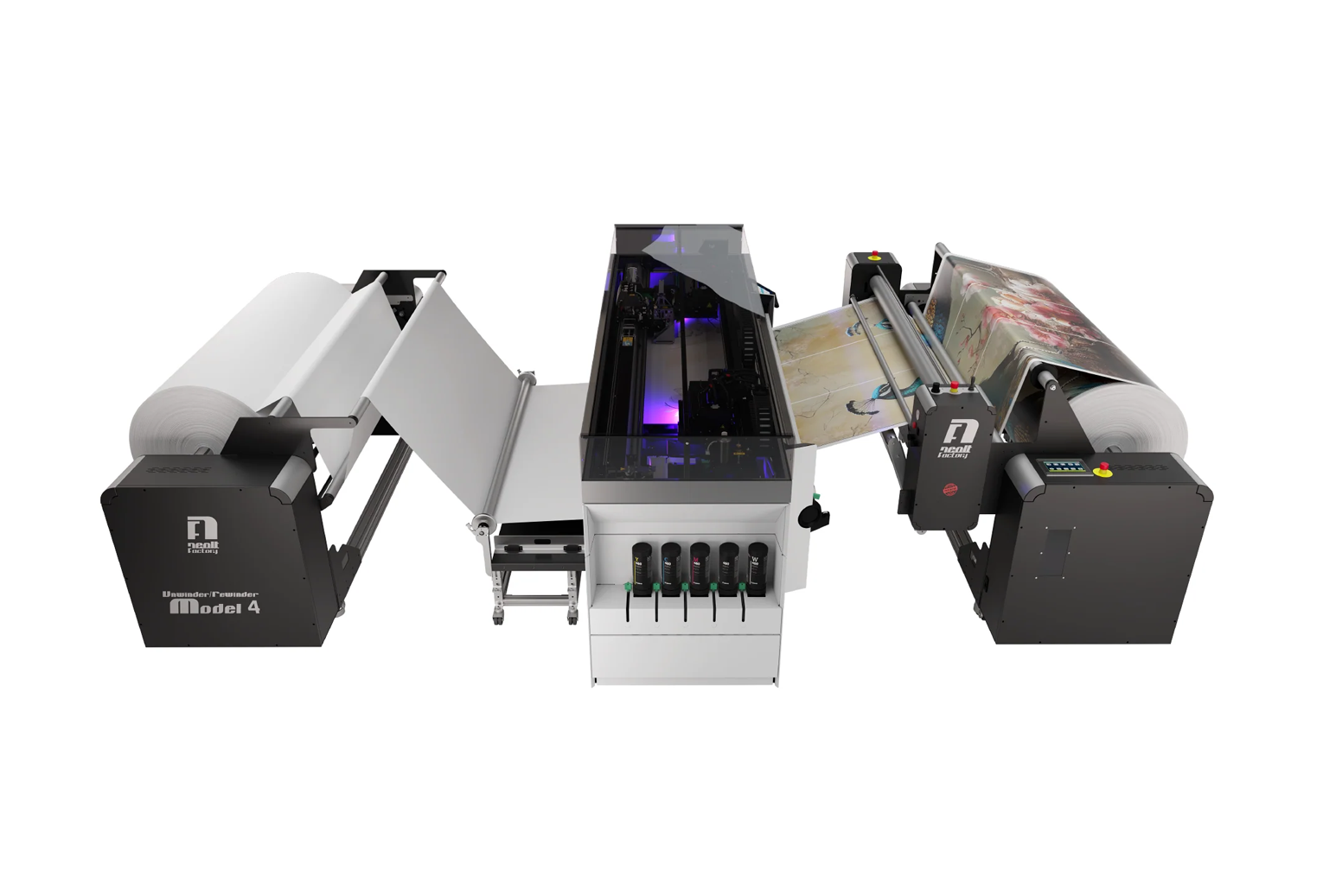 Colorado M-Series XY roll-to-roll cutter in action, engineered for high-speed, automated trimming of wide-format printed media with seamless horizontal and vertical cutting capabilities.