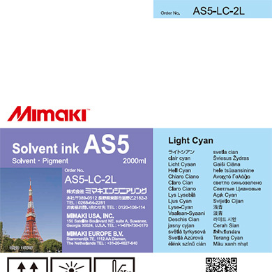 Mimaki AS5-LC-2LL Solvent ink pack Light Cyan 2L