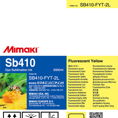 Mimaki SB410-FYT-2L Sb410 Dye sublimation ink pack Fluorescent Yellow T 2L